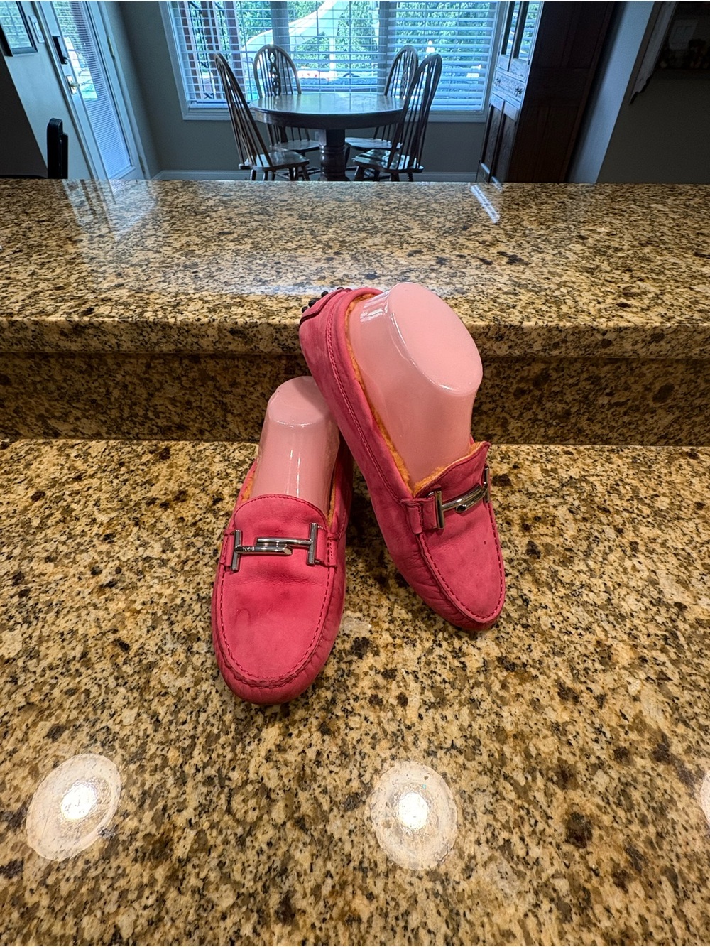 TODS Pink Suede Orange Faux Sherpa Lined driving loafers flats 37 US 7